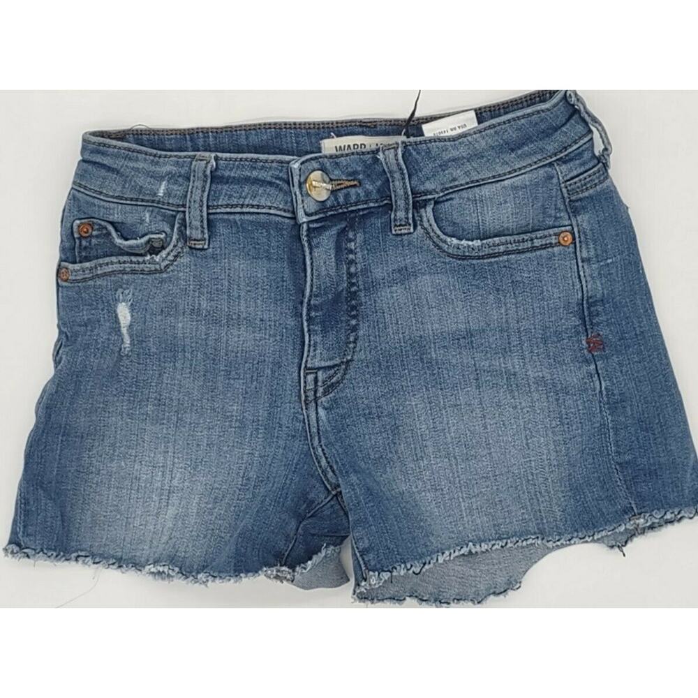 Warp & Weft Girls Jean Shorts Size 12 Blue KOA KONA Shorty Short Cuffed Stretch